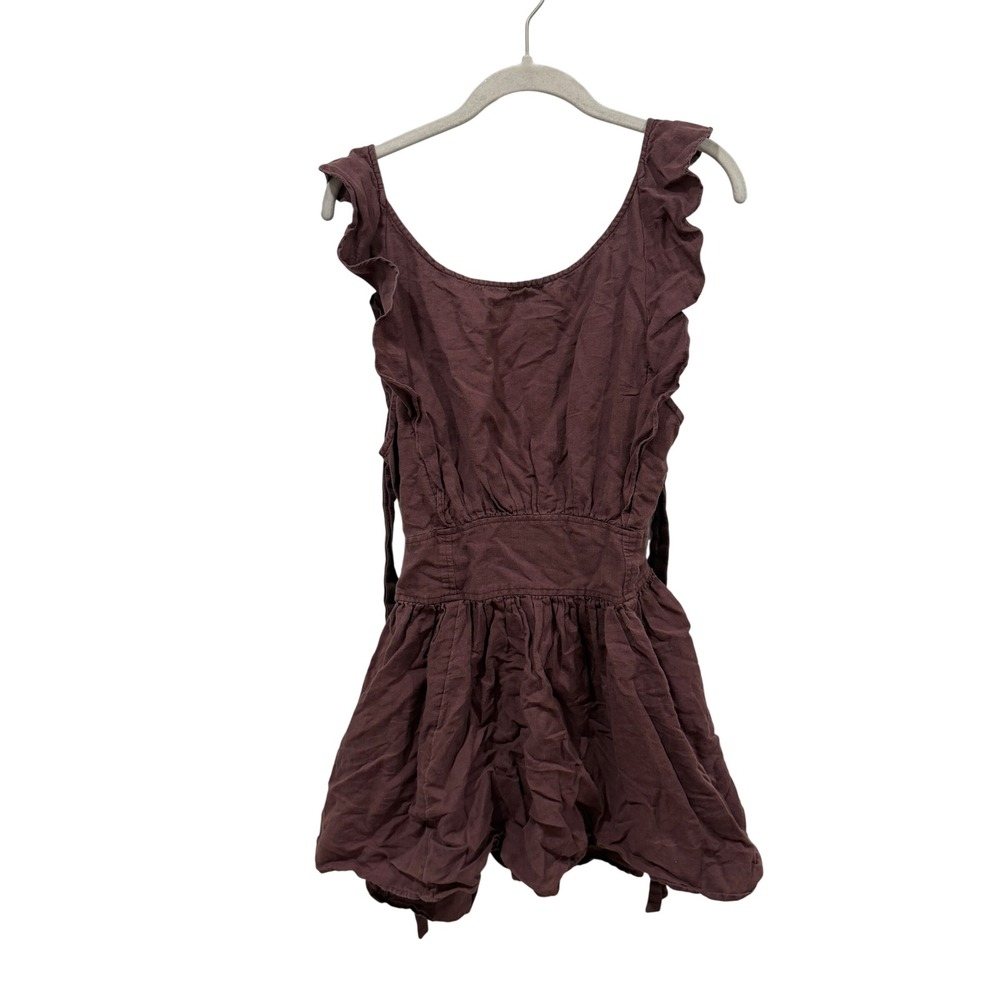 Free People Ruffle Smocked Back Cutout Mini Dress Plum Mauve Cotton Linen Small